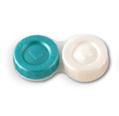 Aqua contact lens storage case.